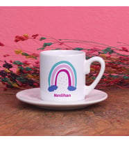 Gökkuşağı Tasarımlı İsimli Kişiye Özel Türk Kahvesi Fincan Takımı