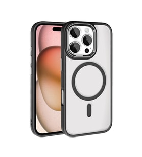 Apple iPhone 16 Pro Uyumlu Kılıf Wireless Şarj Özellikli Zore Krom M-safe Silikon Kapak (Siyah)
