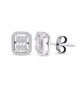 Modern Tasarım 0.55 Ct Baget Kare Tektaş Küpe