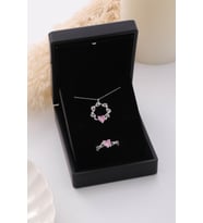 Işıklı Kutulu Gümüş Kalp Taşlı Sarmaşık Kolye & Yüzük Seti - 925 Ayar Gümüş Set