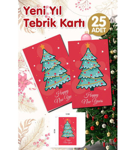 Yılbaşı Hediye Kartı - Yeni Yıl Tebrik Kartı - Yeni Yıl Kartpostal  Happy New Year Not Kartı 25 Adet-T1012