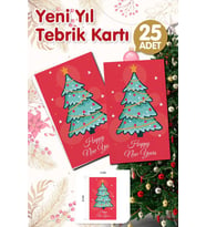 Yılbaşı Hediye Kartı - Yeni Yıl Tebrik Kartı - Yeni Yıl Kartpostal  Happy New Year Not Kartı 25 Adet-T1012