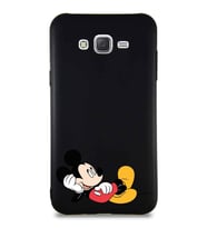 Samsung Galaxy J7 Soft Premier Kapak Mickey Mouse-F Tasarımlı Silikon Kılıf - Siyah (Şeffaf)