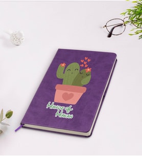 BK Gift Kişiye Özel Kaktüs Tasarımlı Mor Termo Deri Defter Model 11