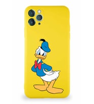 Apple iPhone 11 Pro Max Soft Premier Kapak Donald Duck-D Tasarımlı Silikon Kılıf - Sarı (Şeffaf)