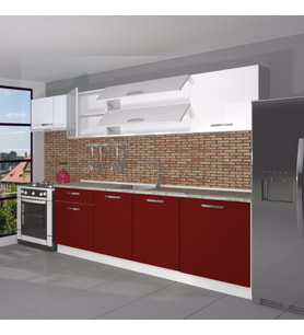 Decoraktiv Ekol 280 MDF Hazır Mutfak Dolabı - Tezgah Dahil - Parlak Beyaz (Bordo - Beyaz)