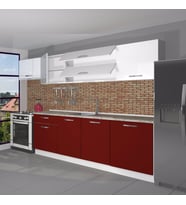 Decoraktiv Ekol 280 MDF Hazır Mutfak Dolabı - Tezgah Dahil - Parlak Beyaz (Bordo - Beyaz)