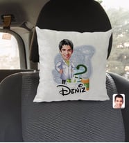 BK Gift Kişiye Özel İsimli Erkek Eczacı Karikatürlü Kare Araç Koltuk Yastığı-2