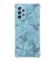 Samsung Galaxy A72 Uyumlu Köşe Korumalı Antişok Kapak Floral Su Yeşili Tasarımlı Şeffaf  Kılıf