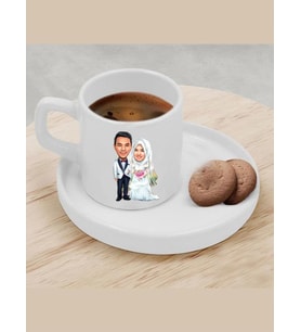 Kişiye Özel Türk Kahvesi Fincanı Karikatür Tesettürlü Fincan