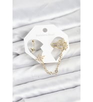 Kutup Yıldızı Model Pirinç Gold Renk Zincir Bağlantılı Ear Cuff Küpe Seti 58 - SSSSSS8619-8