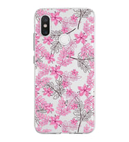 Xiaomi Mi 8 Uyumlu Kapak Floral Pembe Tasarımlı Şeffaf Silikon Kılıf