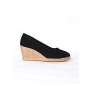 Siyah Keten Espadril Dolgu Topuk