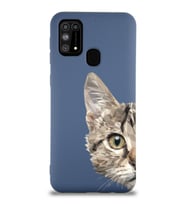 Samsung Galaxy M31 Uyumlu Lansman Kılıf Catface Tasarımlı İçi Kadife Kapak-Petrol Mavisi (Şeffaf)