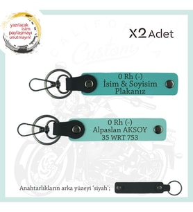 Motosiklet Severlere Hediyelik, İsim Plaka, 0- Kan Grubu Yazılı x2 Anahtarlık, K Turkuaz-Turkuaz-Syh (Çok Renkli)