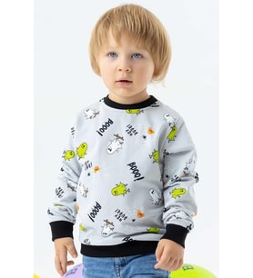 Breeze Erkek Çocuk Sweatshirt Kaykaylı Hayalet Desenli 1.5-5 Yaş, Açık Gri