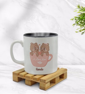 BK Gift Kişiye Özel Sevimli Çiftler Tasarımlı İçi Siyah Renkli Kupa Bardak Model 8