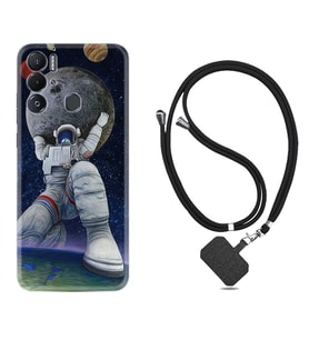 Tecno Pova Neo Kılıf Silikon Boyun Askılı İpli Desenli Silikon Astronot ve Dünya 1759
