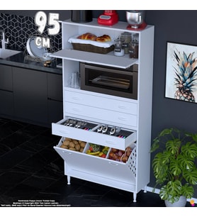 Eliusta Asaf 95 cm 2 Göz Sepetli Beyaz Mutfak Dolabı Tek Kapaklı Kahve Köşesi Organizer Dolap 95x194x32 cm