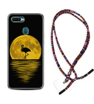 Oppo A5S A15 A16 A54 A55 A73 A74 Kılıf Boyun Asklı Rasta Silikon Ay ve Flamingo 1775