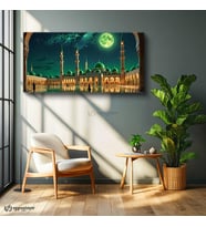 Yatay Panoramik Kanvas Tablo Dolunaylı Cami İslami Tablo Ev Ofis Duvar Dekoru