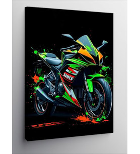 Kanvas Tablo Yeşil Yarış Motosikleti