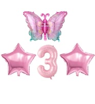 Pembe Kelebekli 3 Yaş Folyo Balon Set