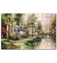 Cakapuzzle Nehir Boyama Manzara Kahverengi Mavi Evler Puzzle Yapboz MDF (Ahşap) (120 Parça)