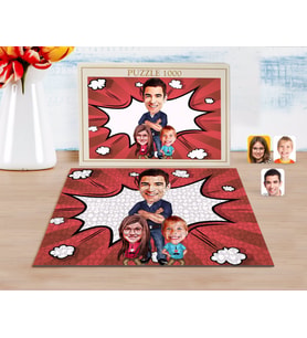 BK Gift Kişiye Özel Baba Kız Oğul Karikatürlü 1000 Parça Profesyonel Puzzle-1