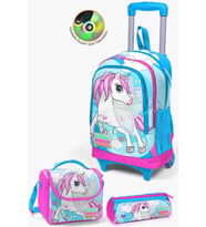 Coral High Kids Mavi Neon Pembe Unicorn Desenli Çekçekli 3’lü Okul Çanta Seti SET0123911