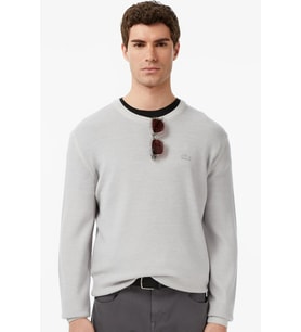 Lacoste Erkek Classic Fit Piramit Örgü %100 Yün Kazak Gri