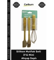 Özel Üretim Isıya Dayanıklı Kaliteli Pratik Bambu Kek Silikon Mutfak Seti 3'lü Mini Ahşap Saplı