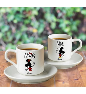 Mickey & Minnie Mouse Sevgili Çift Tasarımlı İkili Türk Kahvesi Fincanı Kişiye Özel