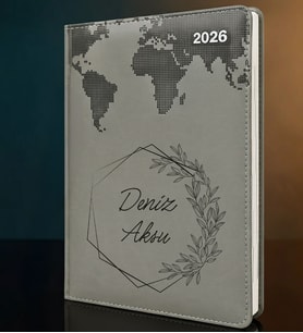 BK Gift Kişiye Özel İsimli Termo Sert Kapak 2026 Gri Ajanda -9, Öğretmenler Günü Hediyesi, Yeni İş Hediyesi