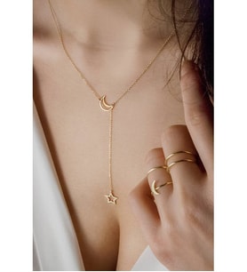 Ay ve Sallanan Yıldız Modeli 925 Ayar Gümüş Kolye Renk Seçenekleriyle (Gold)
