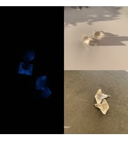 Fosforlu Neon Parlak Mavi Renk Gümüş Aksesuarlı Küpe Kare Elmas Şekil El Yapımı Epoksi