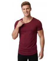 DeepSEA Erkek Lacivert Slim Fit %90 Pamuk Açık Yaka Oval Kesim Likralı Basic Tişört 1801199