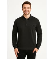 Ercan Regular Fit Polo Yaka Selanik Kazak - 7460 (Siyah)