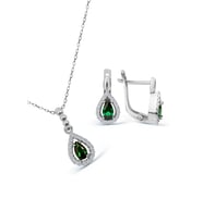 925 Ayar Gümüş Yeşil Taşlı Minimal Set - S013702
