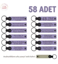 Bebeğin Tüm Yaş Günü Partileri İçin İsmine Özel 58'li Anahtarlık, Hediye Set, Mor Menekşe & S Kahve (Lila - Mor)