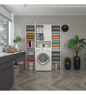 Kenzlife çamaşır makinesi dolabı veronikamaksdublemdf byz 180*126*20 % 100 MDF full Mdf banyo arkalıksız raflı (Karışık)