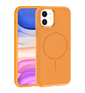 Apple iPhone 11 Uyumlu Kılıf M-Safe Şarj Özellikli Metal Kamera Çerçeveli Zore Edi Silikon Kapak (Turuncu)