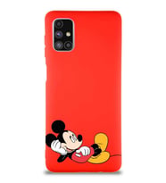 Samsung Galaxy M51 Soft Premier Kapak Mickey Mouse-F Tasarımlı Silikon Kılıf - Kırmızı (Şeffaf)