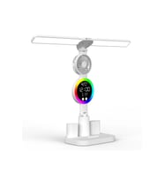 LED Masa Lambası, Fanlı, Dijital Saatli, RGB Ambiyans, Dokunmatik, Type-C Şarjlı (Krem)