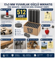 512 Adet Mıknatıs 17x3 Mm Yuvarlak Güçlü Mıknatıs Disk Mıknatıs