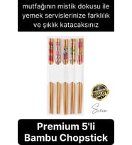 Premium Bambu 5'li Kaymaz Yıkanabilir Desenli Çin Yemek Çubuğu Uzakdoğu Asya Mutfağı Chopstick Set
