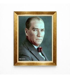 Tablore Mustafa Kemal Atatürk Renkli Portre Altın Varaklı Çerçeveli Tablo