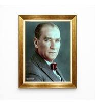 Tablore Mustafa Kemal Atatürk Renkli Portre Altın Varaklı Çerçeveli Tablo