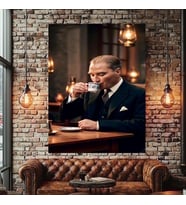 ATATÜRK TÜRK KAHVESİ KANVAS TABLO EV DUVAR SALON OFİS DÜKKAN İŞ YERİ HEDİYELİK DEKARASYON SÜSÜ (Çok Renkli)