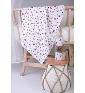 Müslin Örtü 85x90cm Çapa Desen Organik Hediyelik Emzirme Alt Açma Yenidoğan Puset Örtüsü